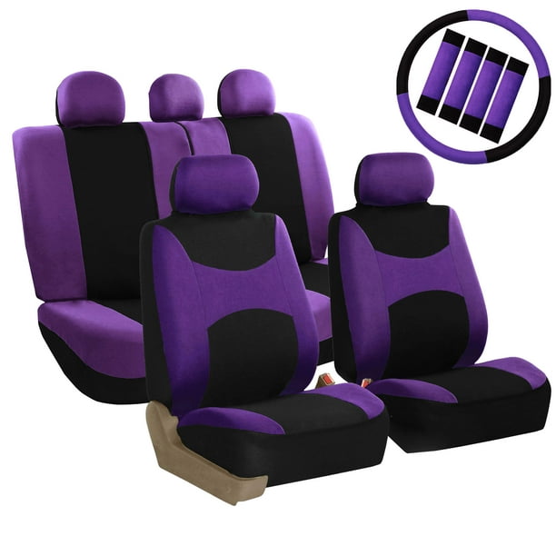 Horeset Galaxy Purple Car Seat Covers Full Set with Car Steering Wheel Cover,Car Seat Belt Covers,Auto Armrest Cover,Easy to Install,Fit Most SUV Truck Vehicles,8 Pieces Set 